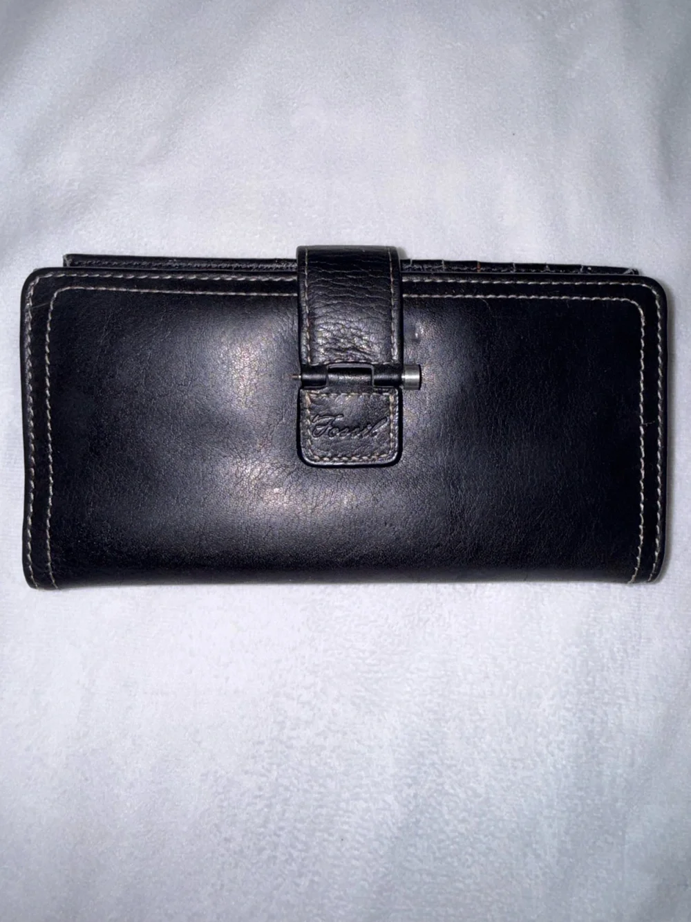 Fossil Black Leather Organizer Clutch Wallet Buckle ID Card Holder